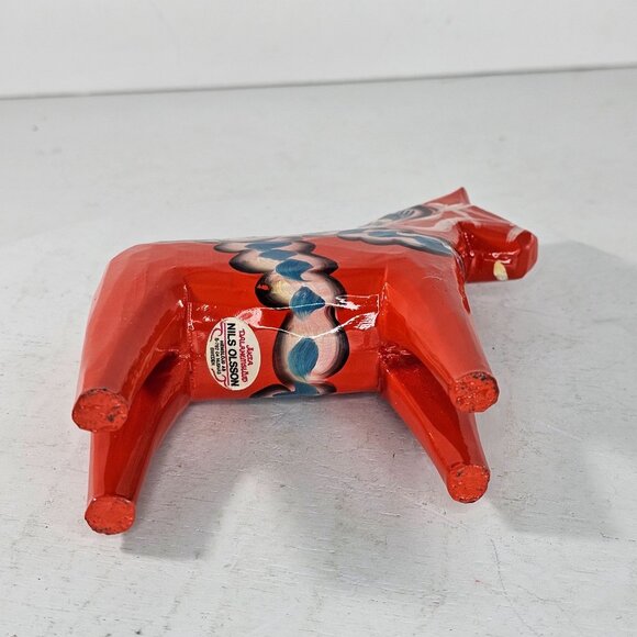 Swedish Dala Horse Figurine 5" Hand-Painted Nils Olsson Red Blue Folk Art Decor - Picture 9 of 9